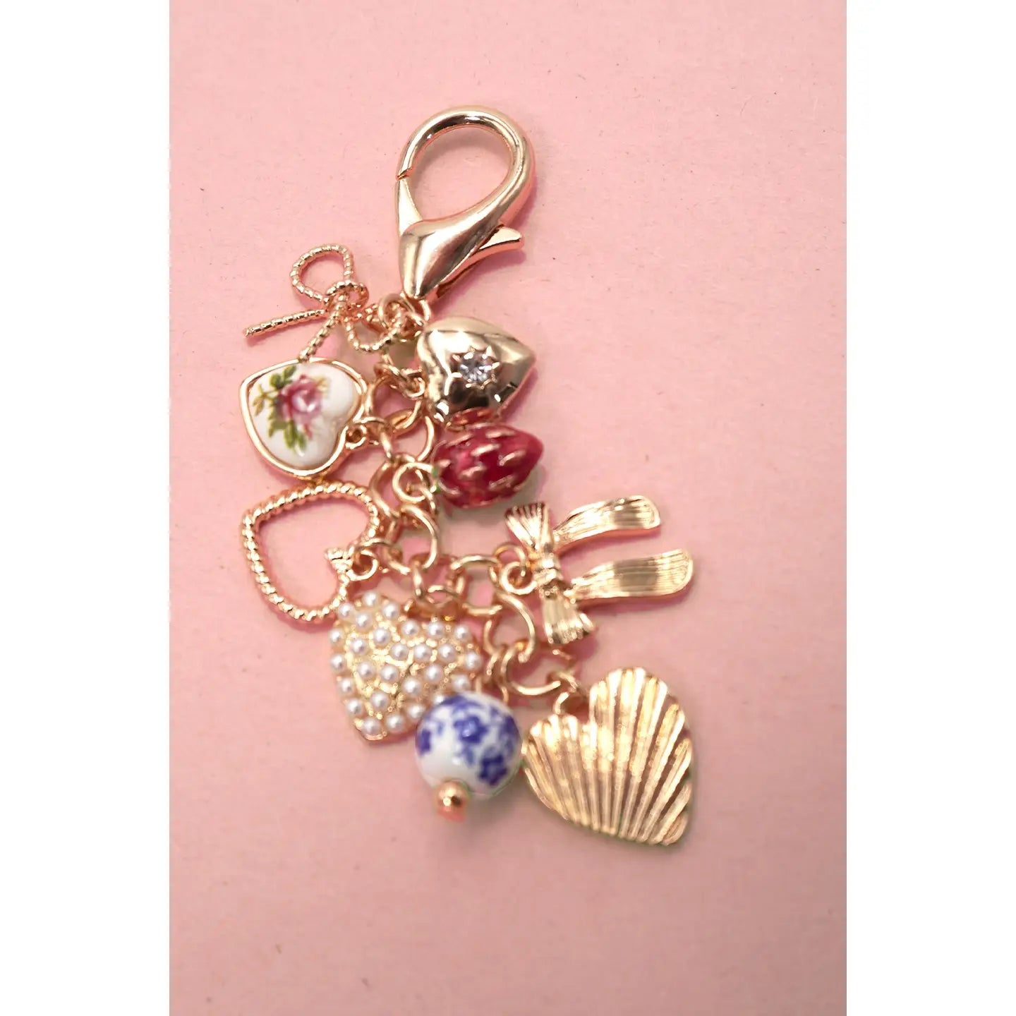 Porcelain Bows Hearts Pearl Strawberry Bag Charm