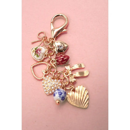 Porcelain Bows Hearts Pearl Strawberry Bag Charm