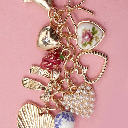 Porcelain Bows Hearts Pearl Strawberry Bag Charm