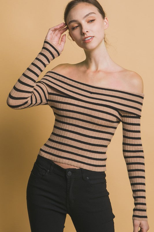 Striped Bardot Long Sleeve T-Shirt