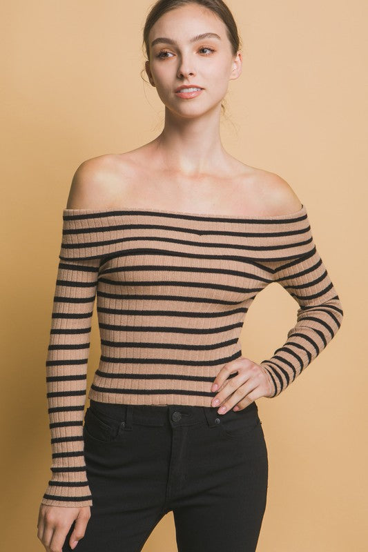 Striped Bardot Long Sleeve T-Shirt