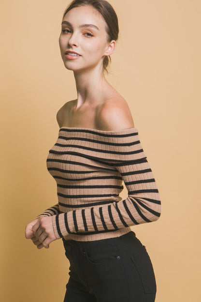 Striped Bardot Long Sleeve T-Shirt