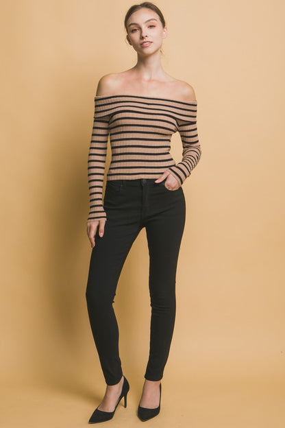 Striped Bardot Long Sleeve T-Shirt