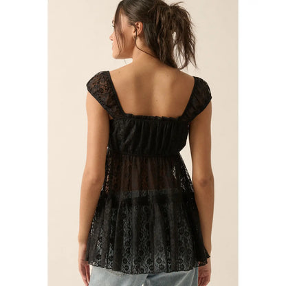 Divine Floral Lace Square-Neck Smocked-Bodice Top