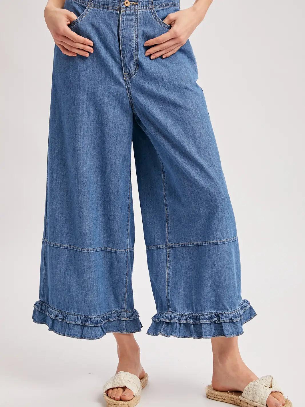 Shayla Denim Wide-Leg Ruffled Hem Bloomer Jeans