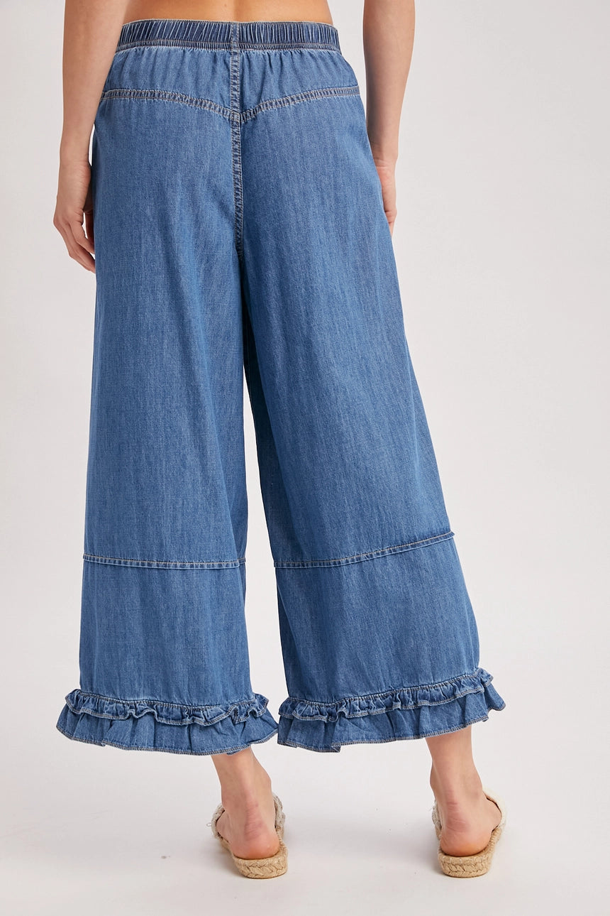 Shayla Denim Wide-Leg Ruffled Hem Bloomer Jeans