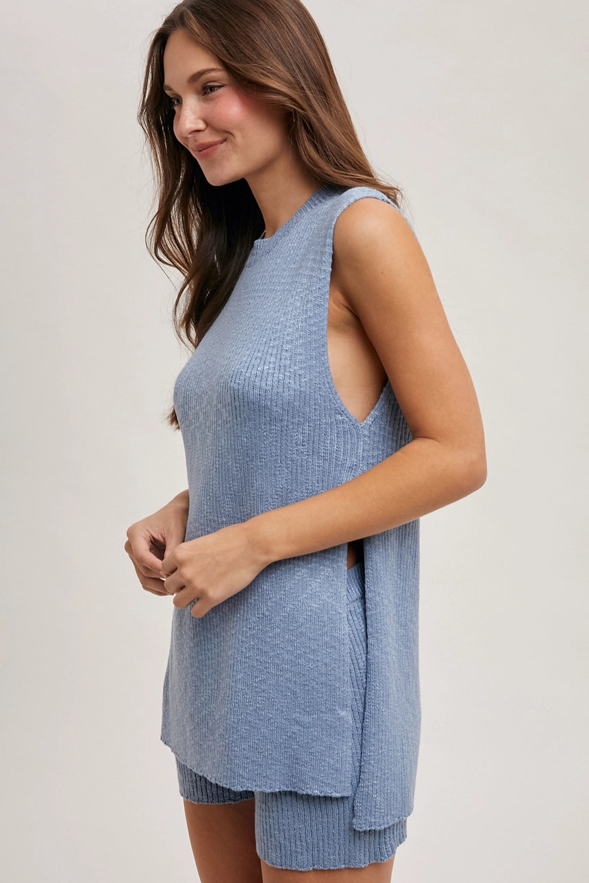 Nic Sleeveless Side Slit & Short Knit Sweater Set