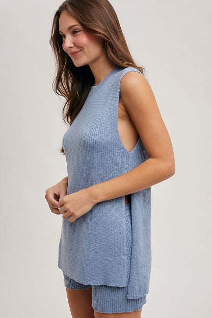 Nic Sleeveless Side Slit & Short Knit Sweater Set