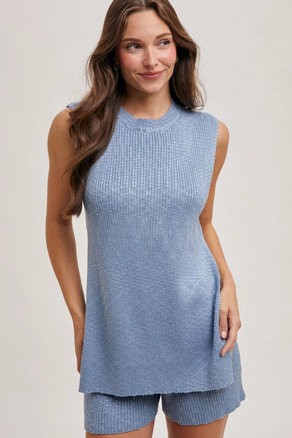 Nic Sleeveless Side Slit & Short Knit Sweater Set