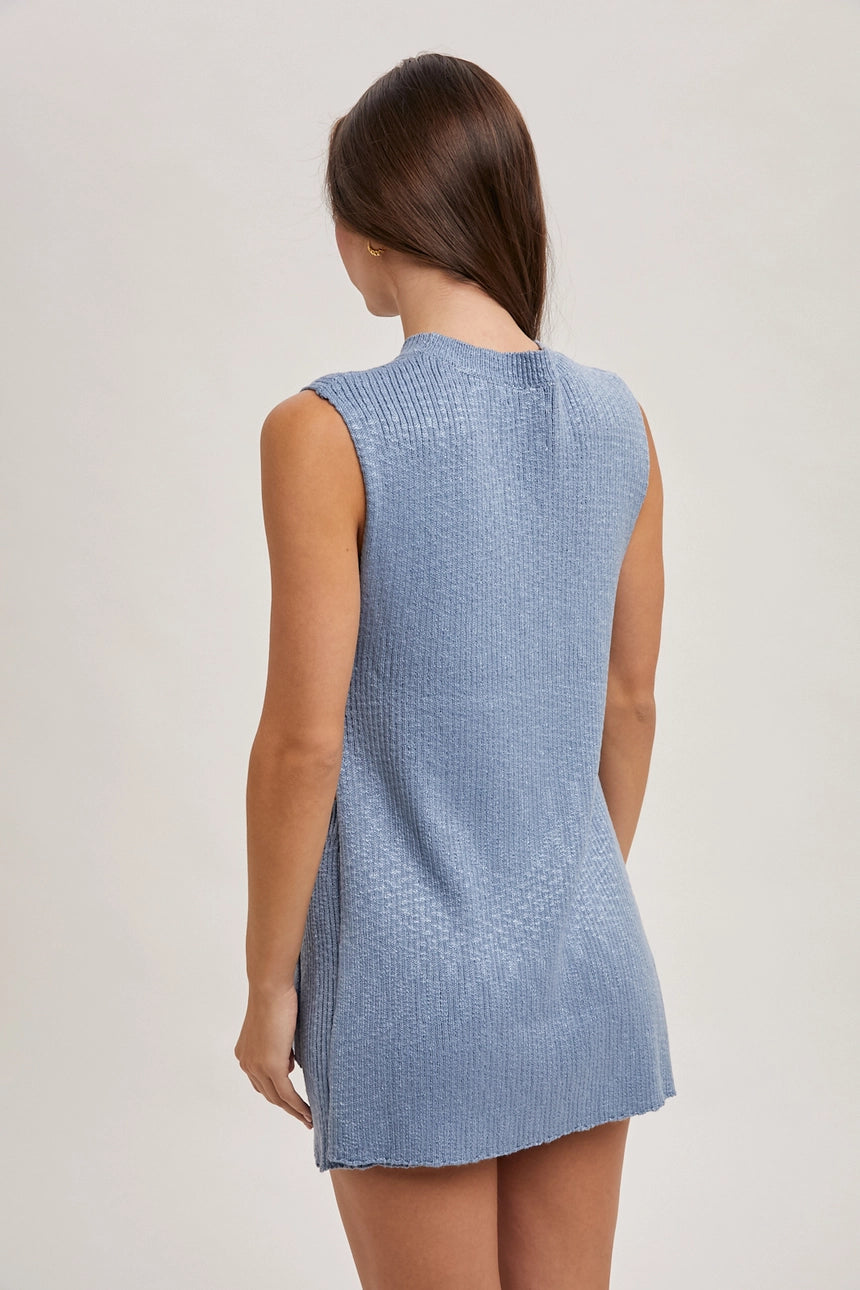 Nic Sleeveless Side Slit & Short Knit Sweater Set
