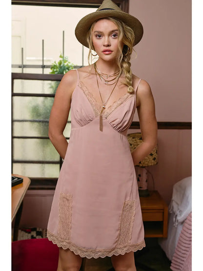 The Bear Lace Trim Slip Mini Dress