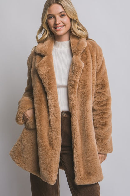 Brazzos Long Sleeve Faux Fur Coat