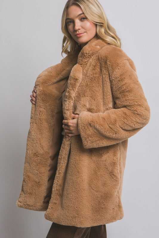 Brazzos Long Sleeve Faux Fur Coat