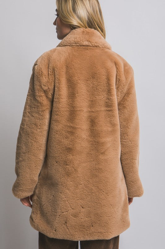 Brazzos Long Sleeve Faux Fur Coat