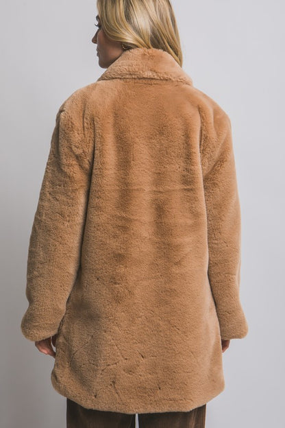 Brazzos Long Sleeve Faux Fur Coat