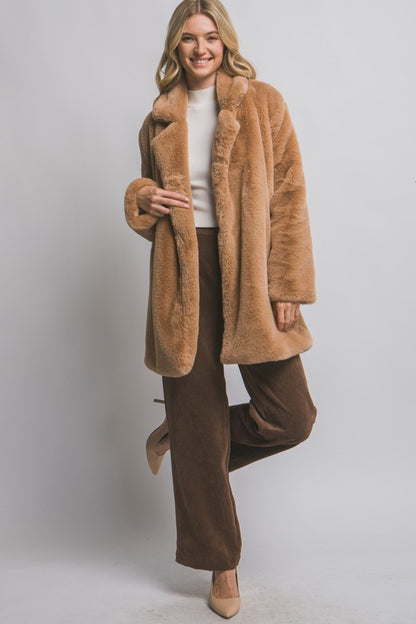 Brazzos Long Sleeve Faux Fur Coat