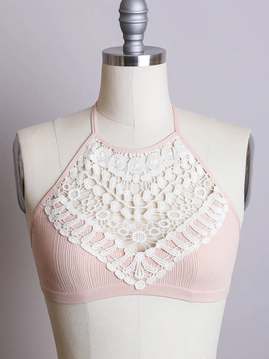 Crochet Lace High Neck Bralette