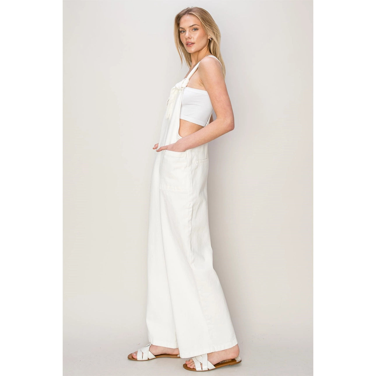 Carumba Washed Twill Knotted Overall Jumpsuit