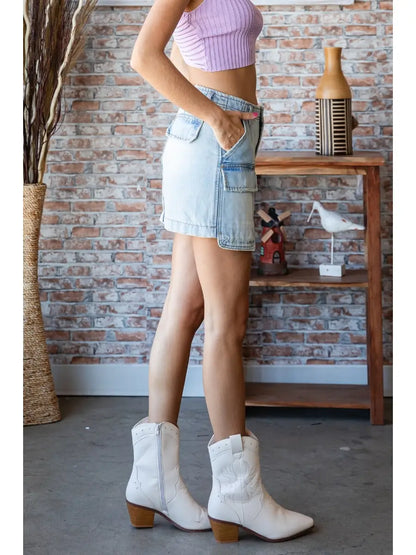 One Side Cargo Pocket Denim Mini Skirt