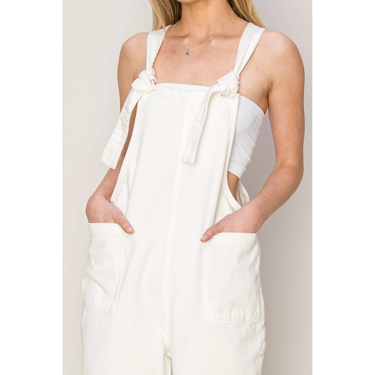 Carumba Washed Twill Knotted Overall Jumpsuit