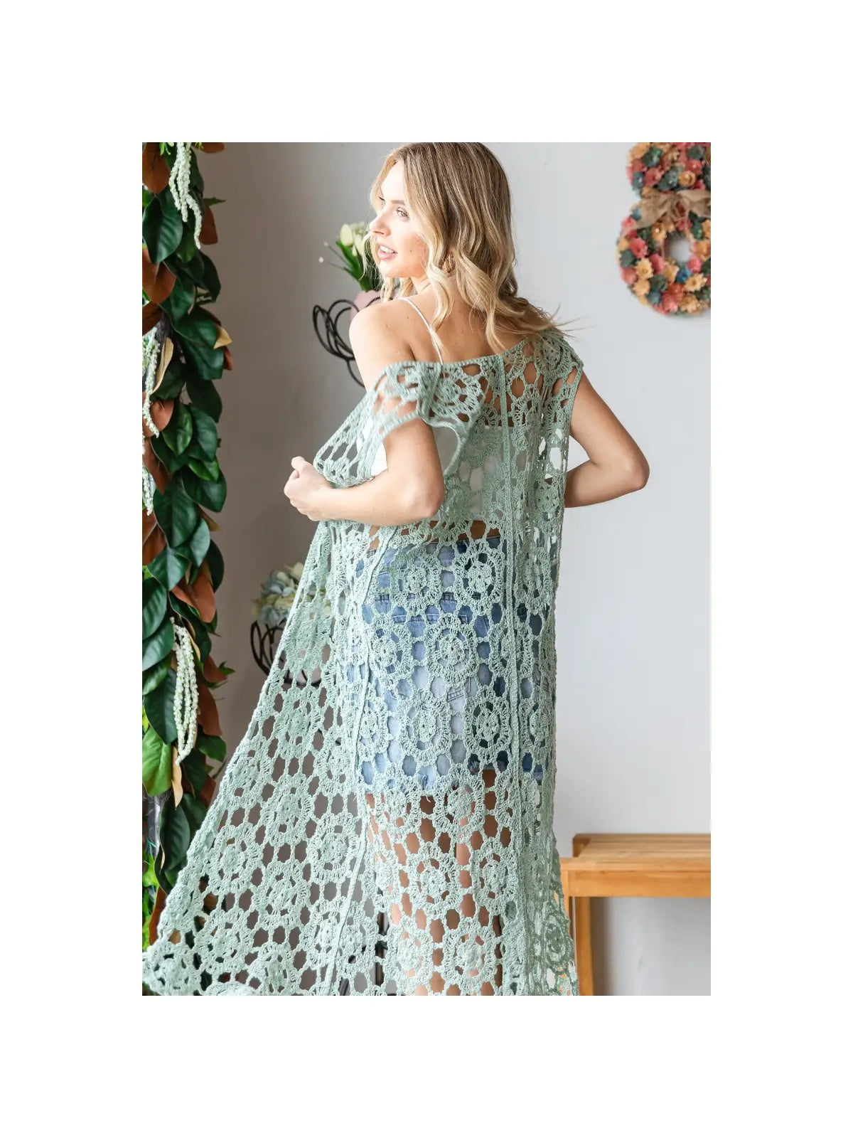 Jerica Crochet Sleeveless Long Cardigan