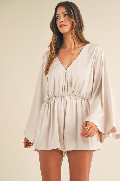 Ball Drop Bell Sleeve Satin Romper