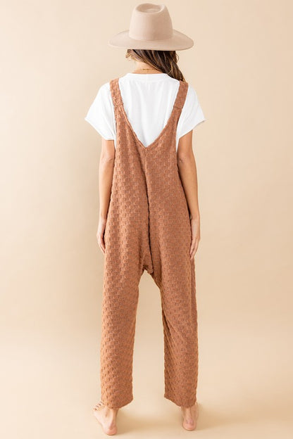 Lana Checkered Knit Button Front Overall Jumpsuit