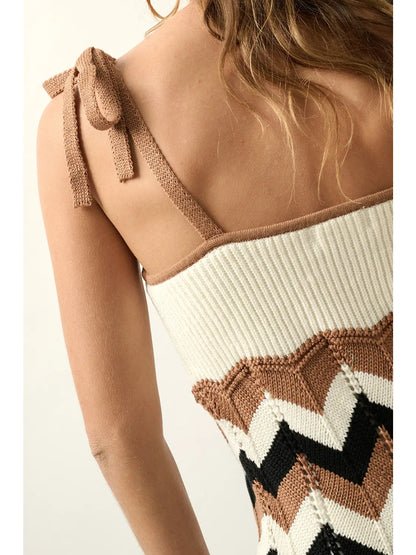 Bernadette Chevron Stripe Pointelle Knit Mini Sweater Dress