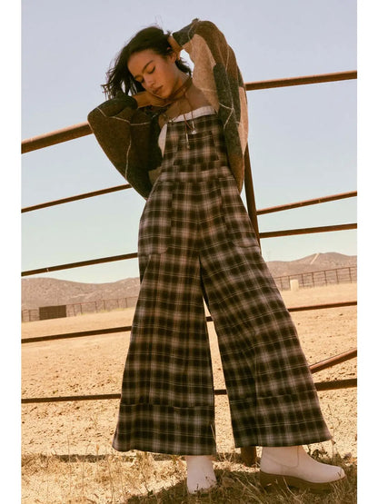 Bobbie Plaid Flannel Wide-Leg Overall Jumpsuit