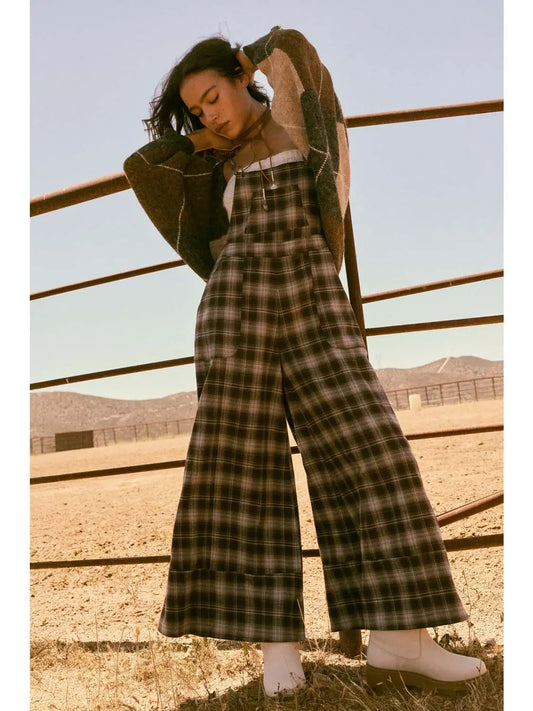 Bobbie Plaid Flannel Wide-Leg Overall Jumpsuit