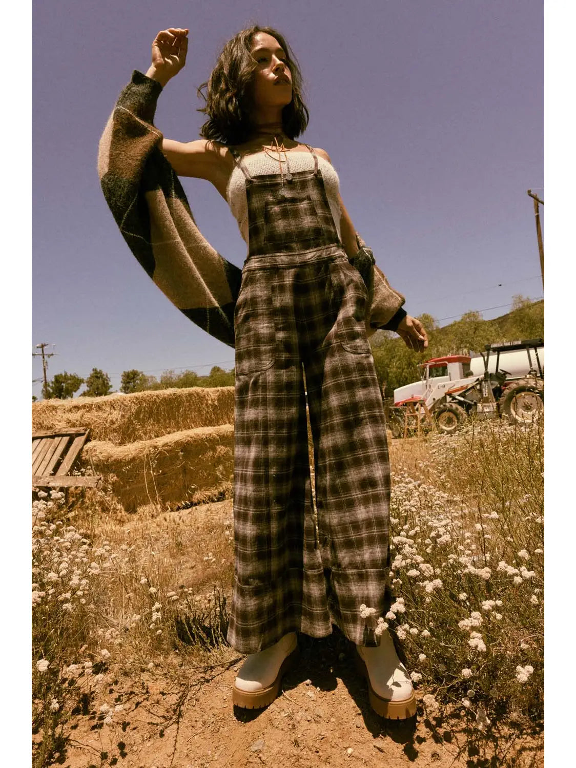 Bobbie Plaid Flannel Wide-Leg Overall Jumpsuit
