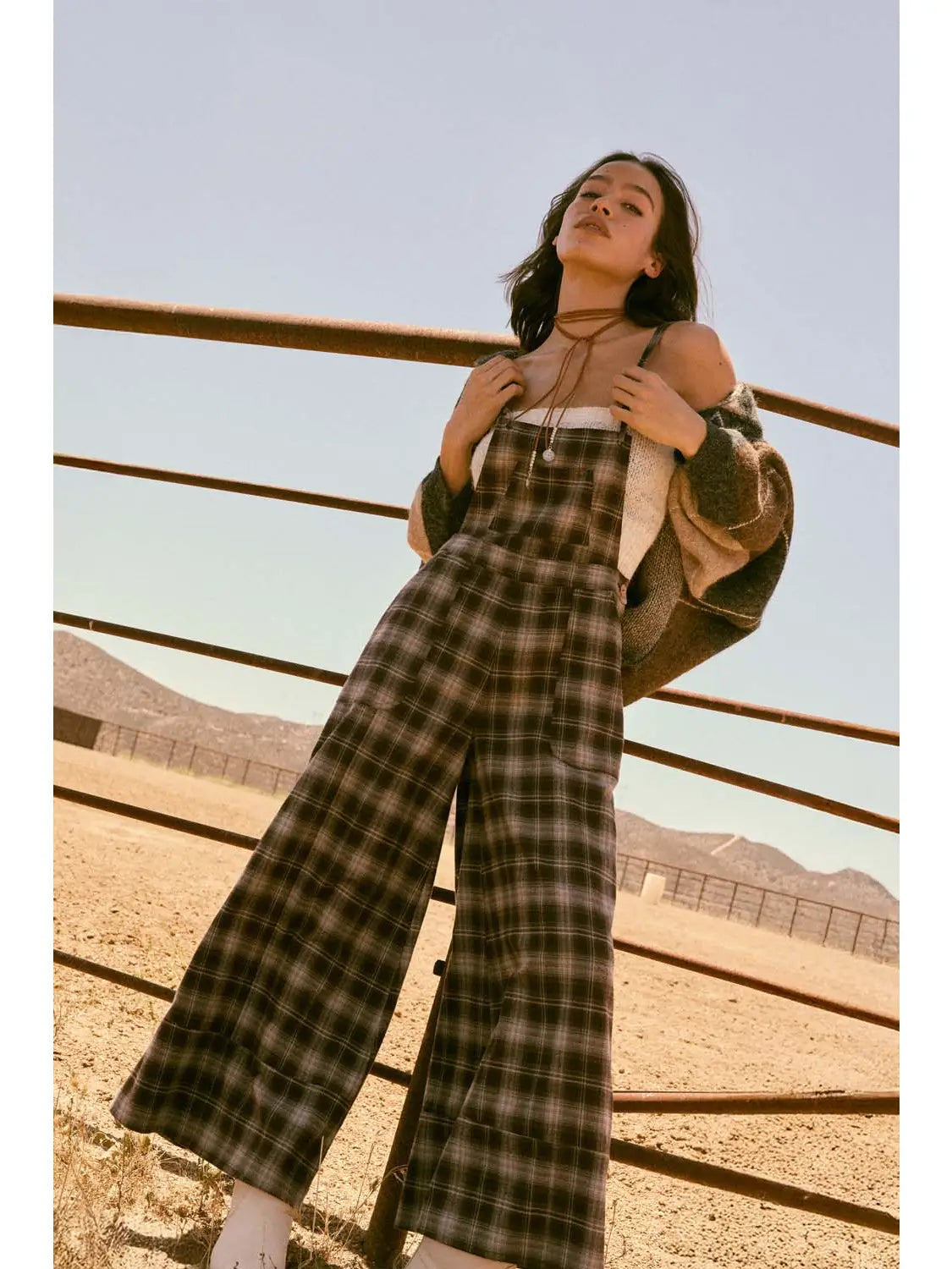 Bobbie Plaid Flannel Wide-Leg Overall Jumpsuit