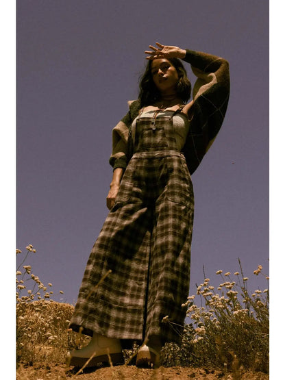 Bobbie Plaid Flannel Wide-Leg Overall Jumpsuit