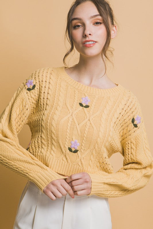 At the Cottage Floral Cropped Sweater