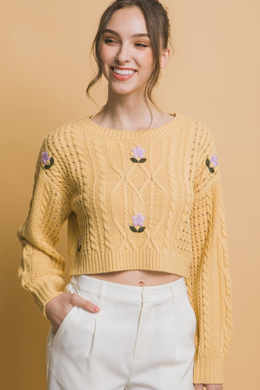 At the Cottage Floral Cropped Sweater