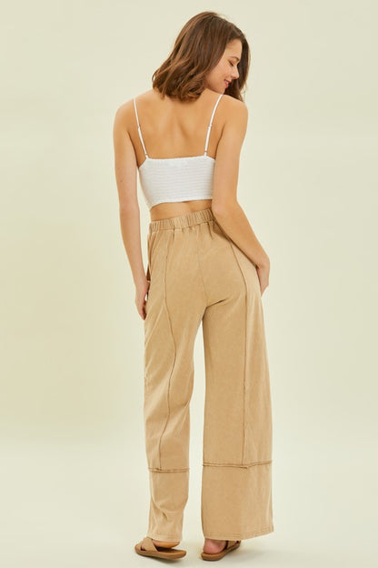 MINERAL-WASHED CURVY CARGO STYLE WIDE-LEG PANTS