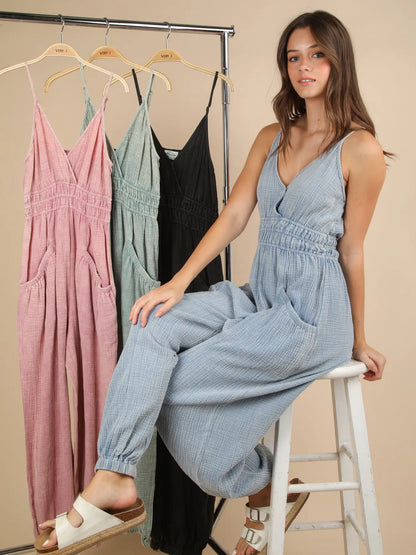Closing Time Mineral Washed Cotton Gauze Casual Jumpsuit