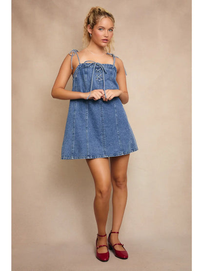 Carrie Front Lace Up Detail Denim Dress