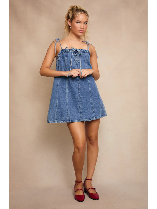 Carrie Front Lace Up Detail Denim Dress