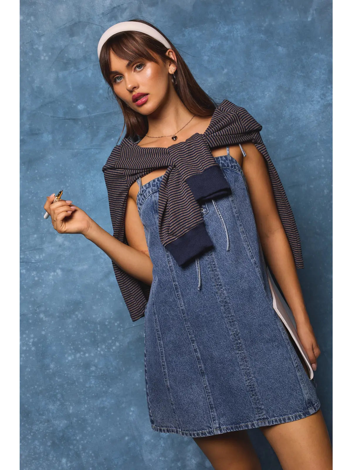 Carrie Front Lace Up Detail Denim Dress
