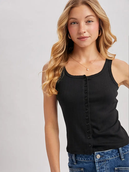 Button Down Pointelle Tank Top