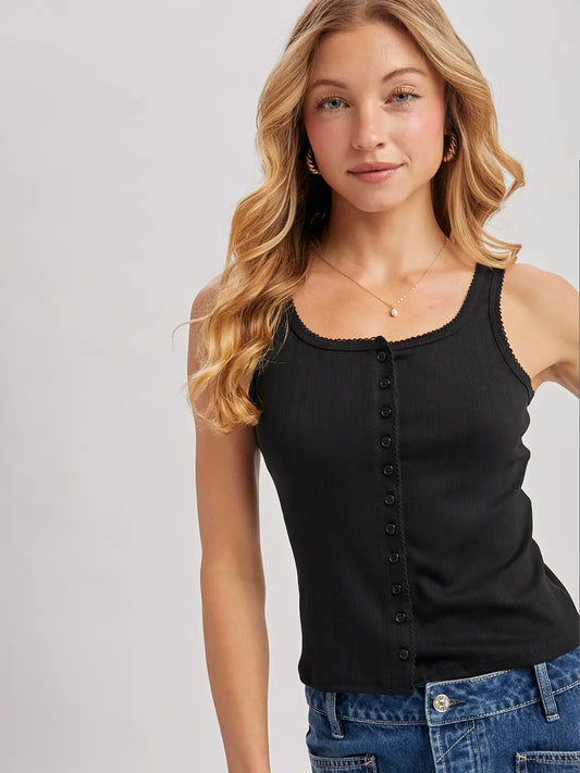 Button Down Pointelle Tank Top