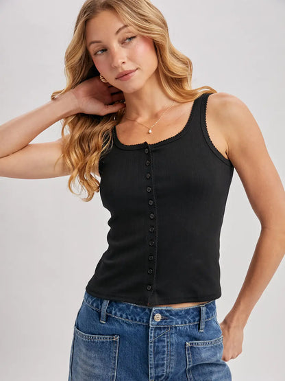 Button Down Pointelle Tank Top