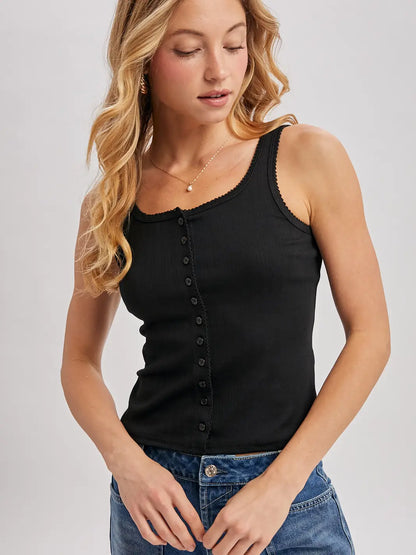 Button Down Pointelle Tank Top