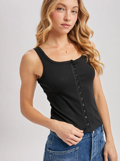 Button Down Pointelle Tank Top