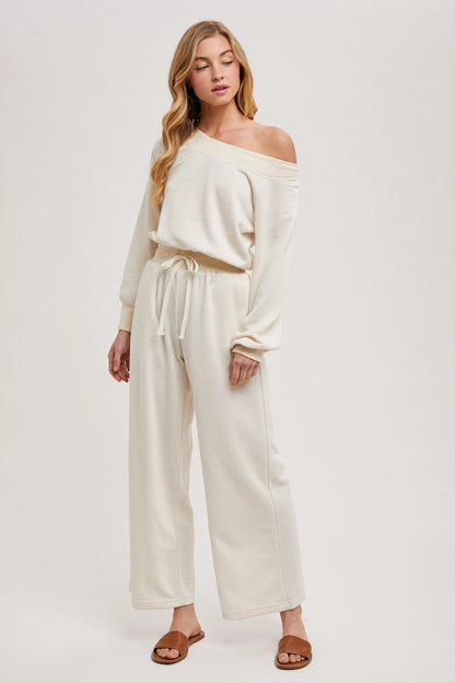 Wide Neck Off the Shoulder Knit Jumpsuit