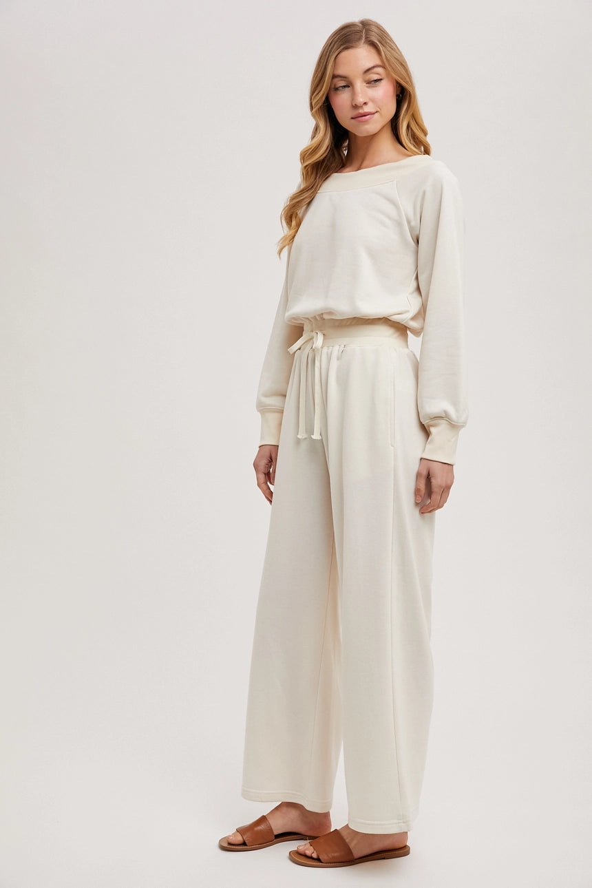 Wide Neck Off the Shoulder Knit Jumpsuit