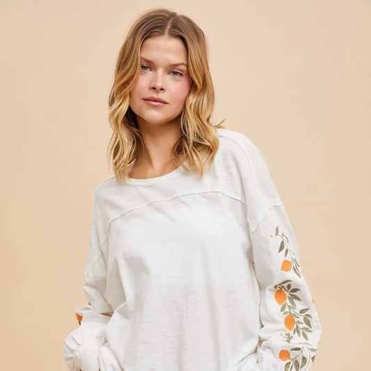 Emmie Embroidered Long Sleeve Cotton Top