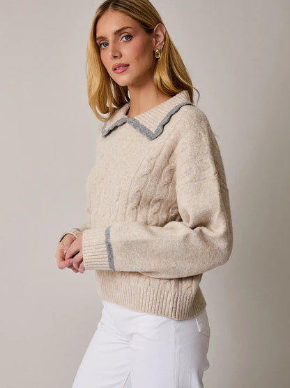 Esther Collared Long Sleeve Cable Sweater