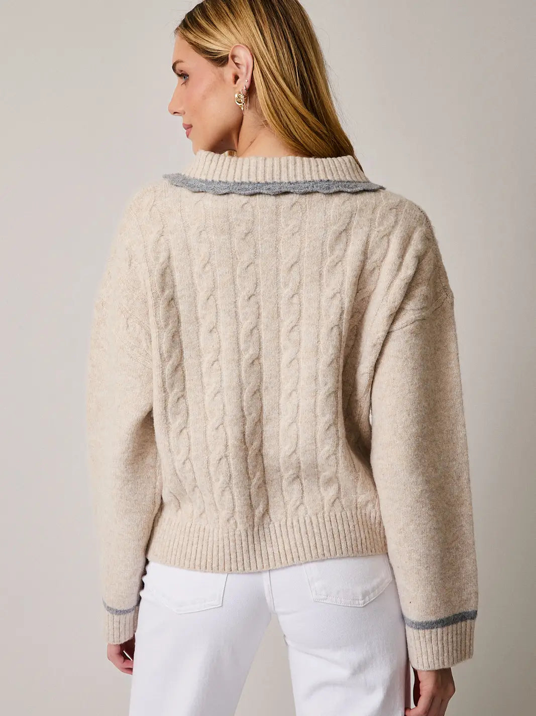 Esther Collared Long Sleeve Cable Sweater